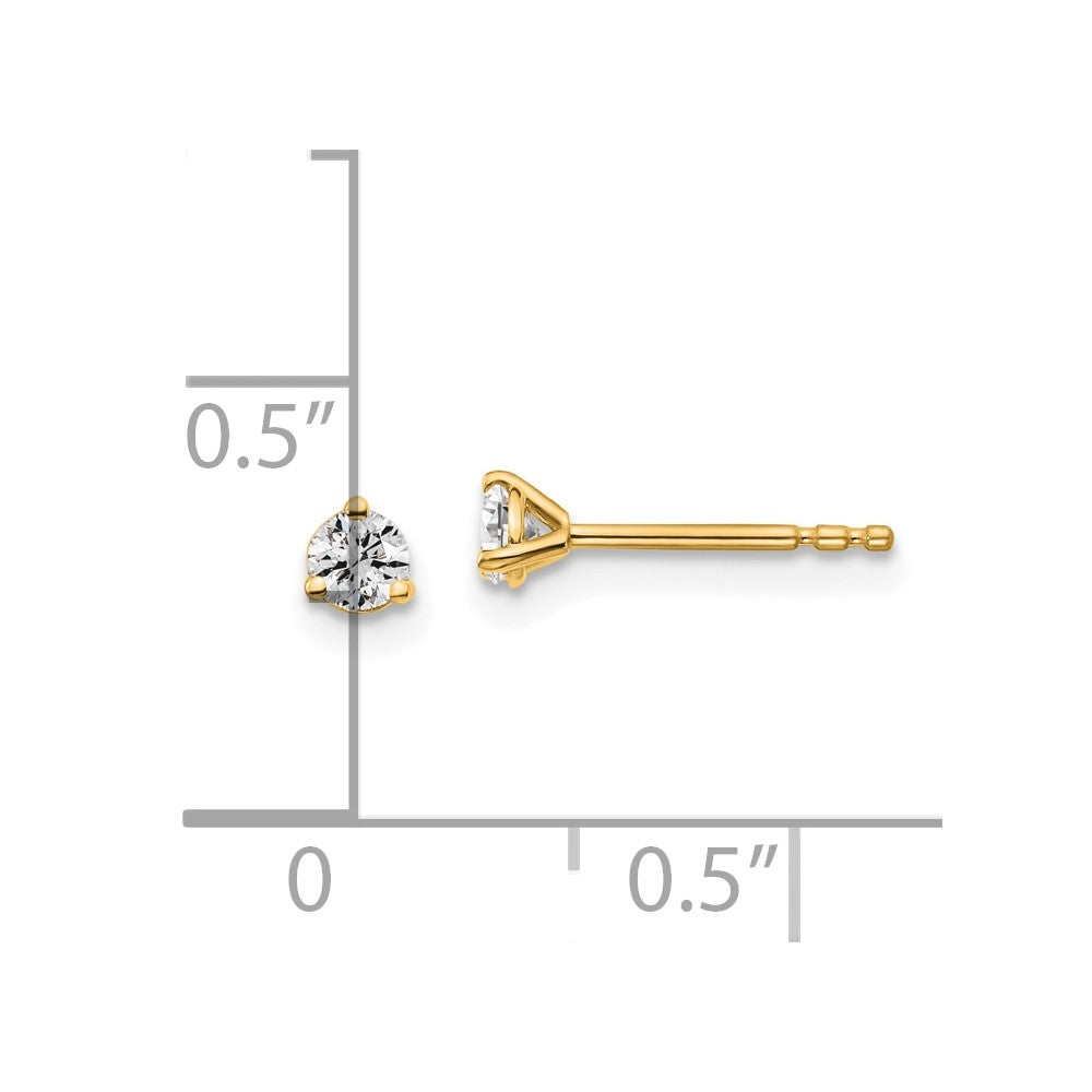 14k Yellow Gold 1/5 ctw Lab Grown Diamond VS/SI+ G+ Round 3 Prong Heavy Wt. Stud Earrings