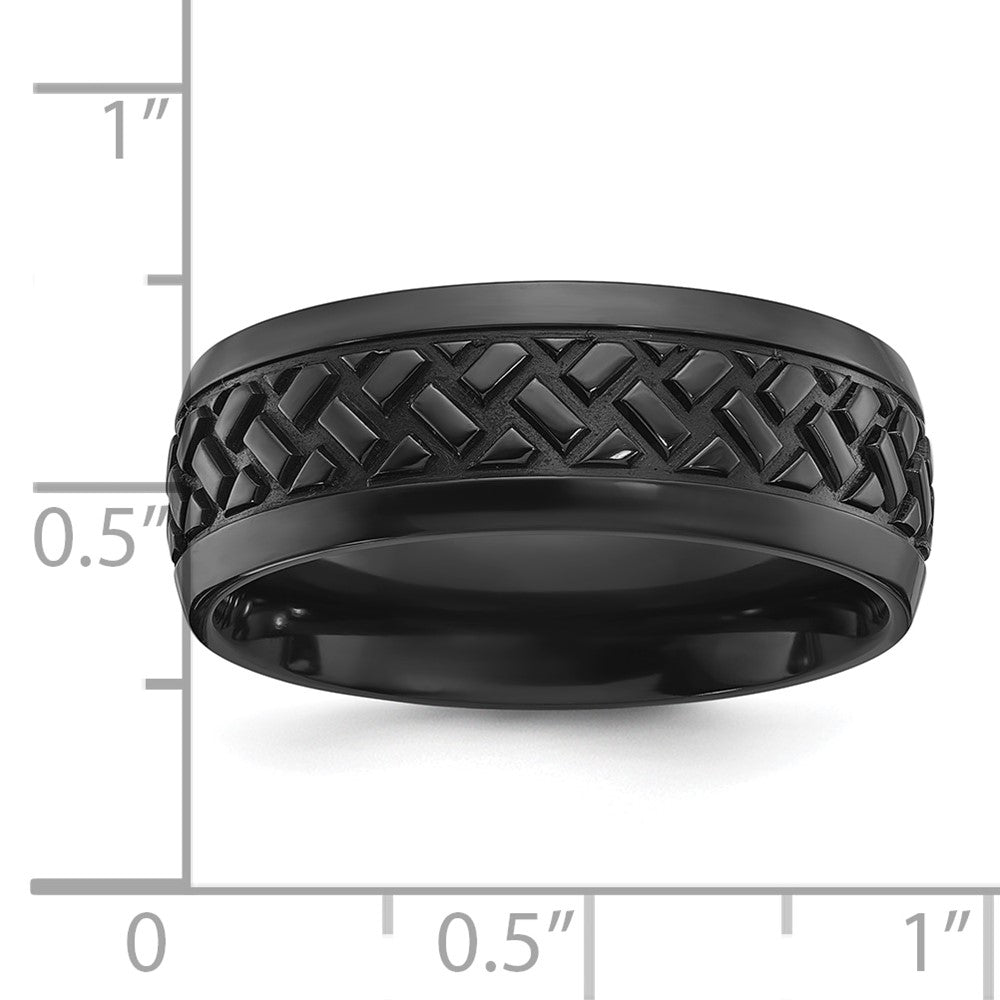 Chisel Black Zirconium Polished 8mm Grooved Band Size - 8.5