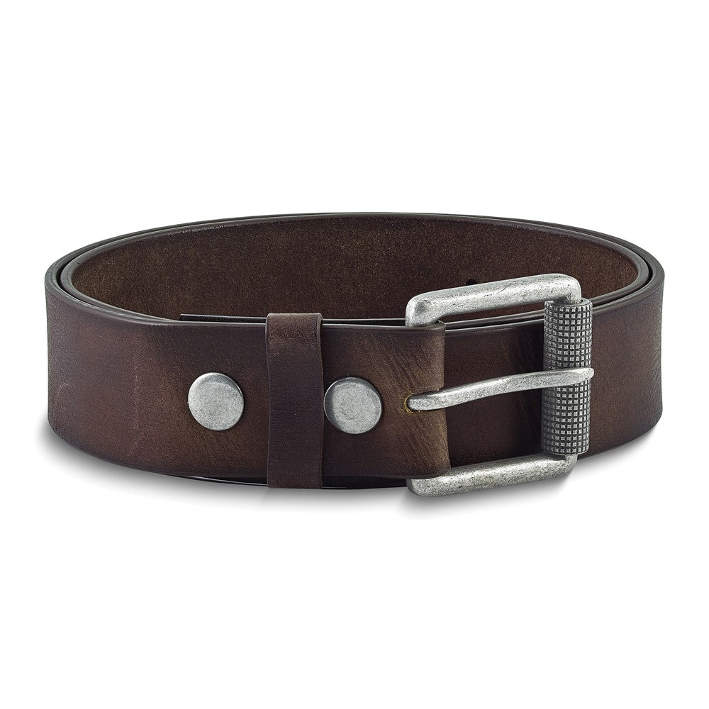 Brown Tumbled Cowhide Leather Silver-tone Buckle Belt Size 48