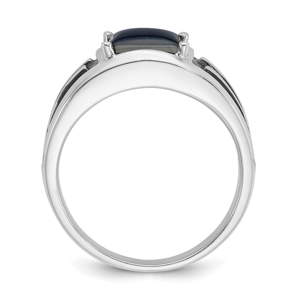 14k White Gold with Black Rhodium IBGoodman Men's Imitation Gray Cat's Eye Complete Ring