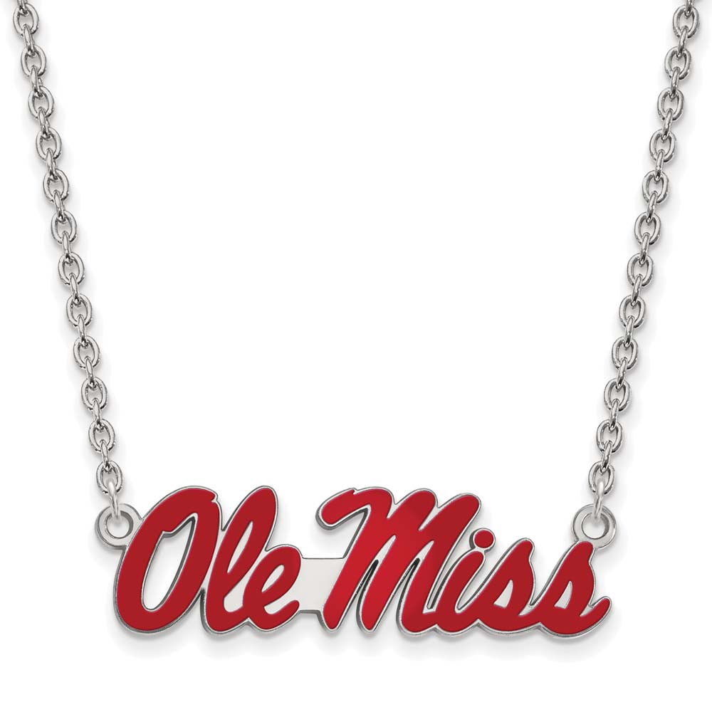 LogoArt SS079UMS-18 Sterling Silver University of Mississippi Large Enameled Pendant with Necklace