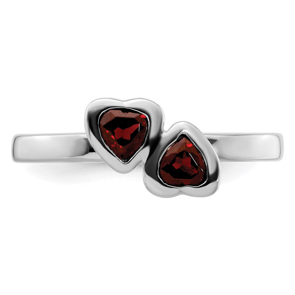Sterling Silver Stackable Expressions Garnet Double Heart Ring Size -7