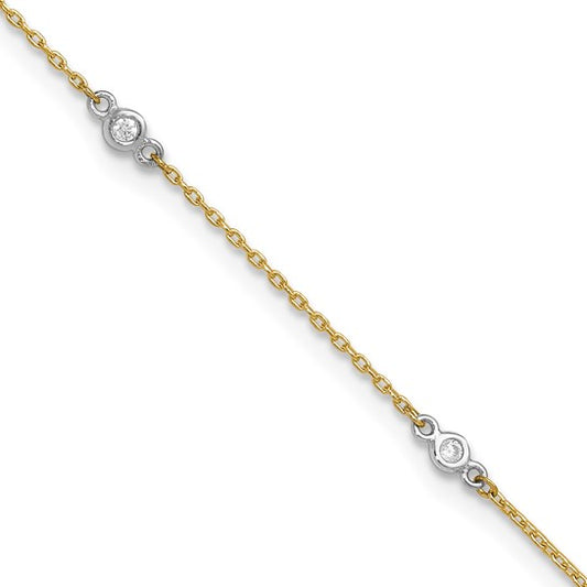 10k Two-tone CZ 9in Plus 1in ext. Anklet