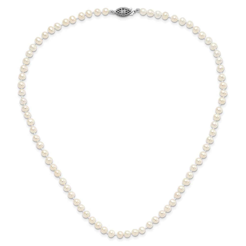Sterling Silver Rhodium-plated 4-5mm White Near-Round Freshwater Cultured Pearl 16 inch Necklace 16 Inches