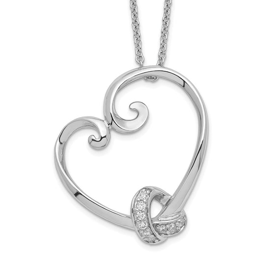 Sentimental Expressions Sterling Silver Rhodium-plated CZ Love knots 18in Heart Necklace 18 Inches