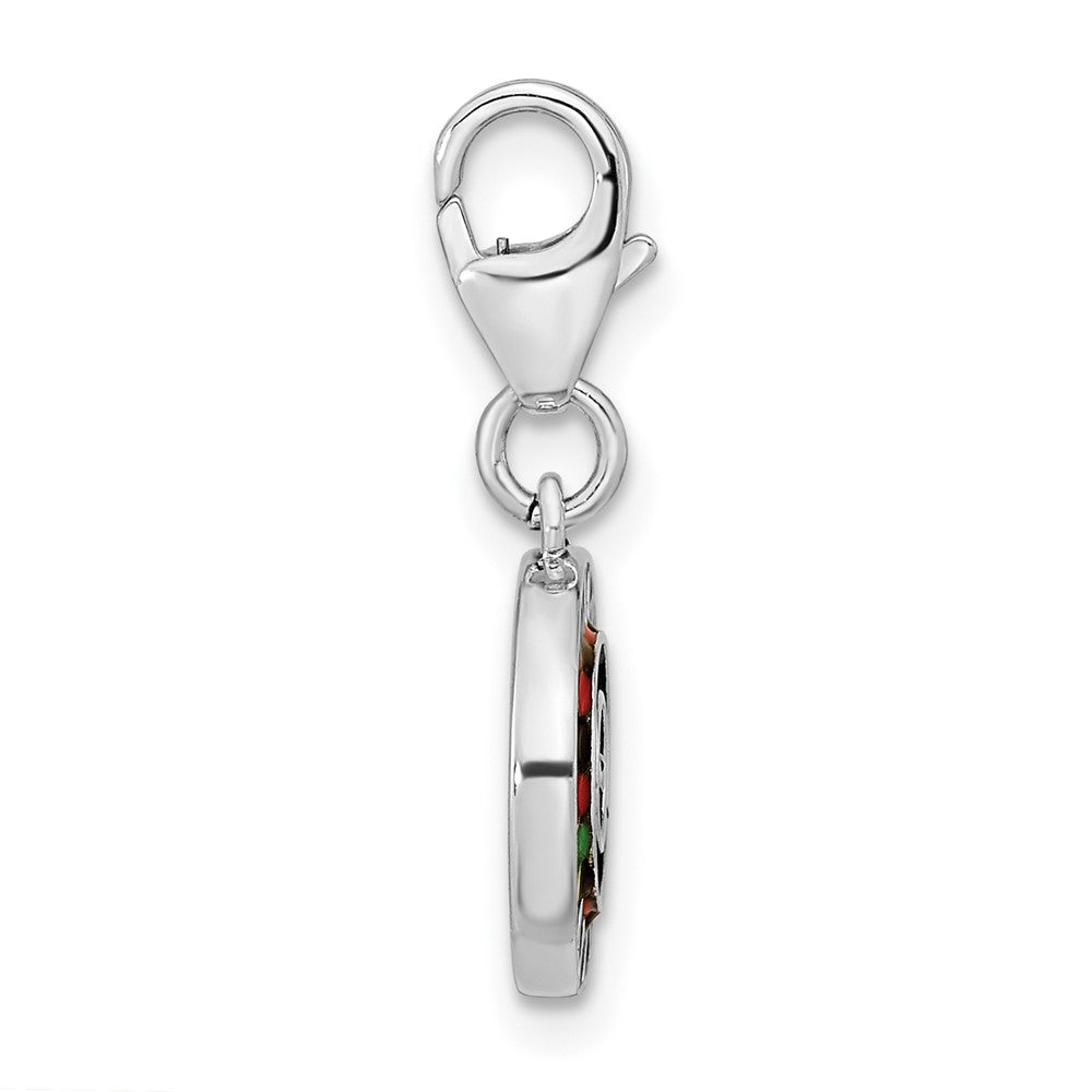 Amore La Vita Sterling Silver Rhodium-plated Polished Antiqued Enameled Reversible Las Vegas Roulette Charm with Fancy Lobster Clasp