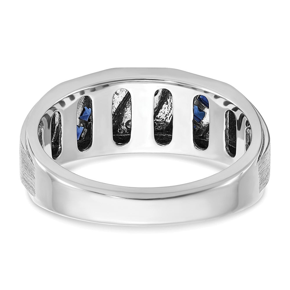 14k White Gold IBGoodman Men's Satin Lab Created Sapphire and 1/10 carat Diamond Complete Ring Size 10