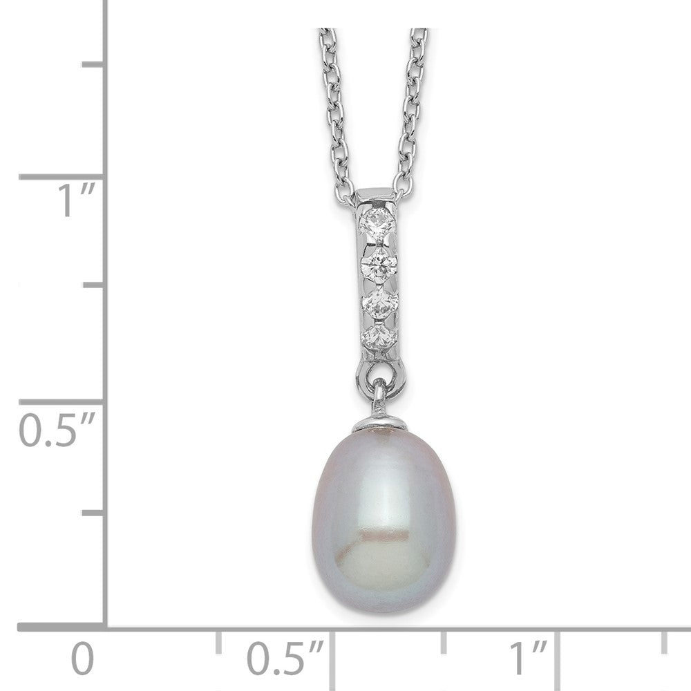Sterling Silver Rhodium-plated 8-9mm Grey Teardrop Freshwater Cultured Pearl and CZ 17 inch Necklace 17 Inches