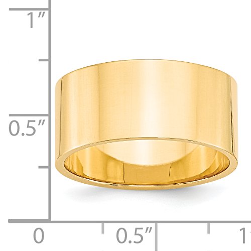 14k Yellow Gold 10mm Lightweight Flat Wedding Band Size 9.5