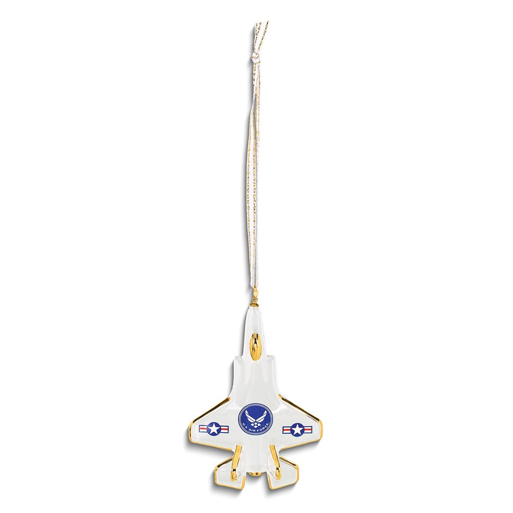 Glass Baron US Air Force Logo F-35 Jet Glass Ornament