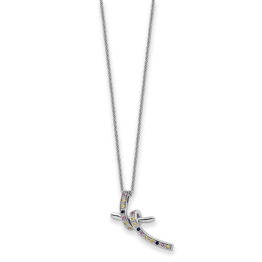 Sentimental Expressions Sterling Silver Rhodium-plated CZ and Created Pink Sapphire Dancing With Joy 18in Necklace