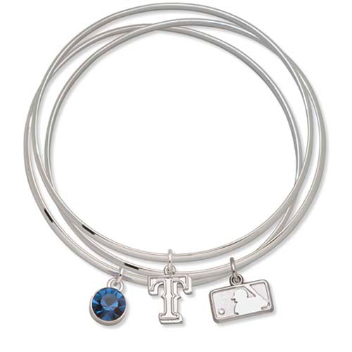 Finest Gold MLB Texas Rangers Blue Crystal & Logos Charm Slip On Bracelet Set