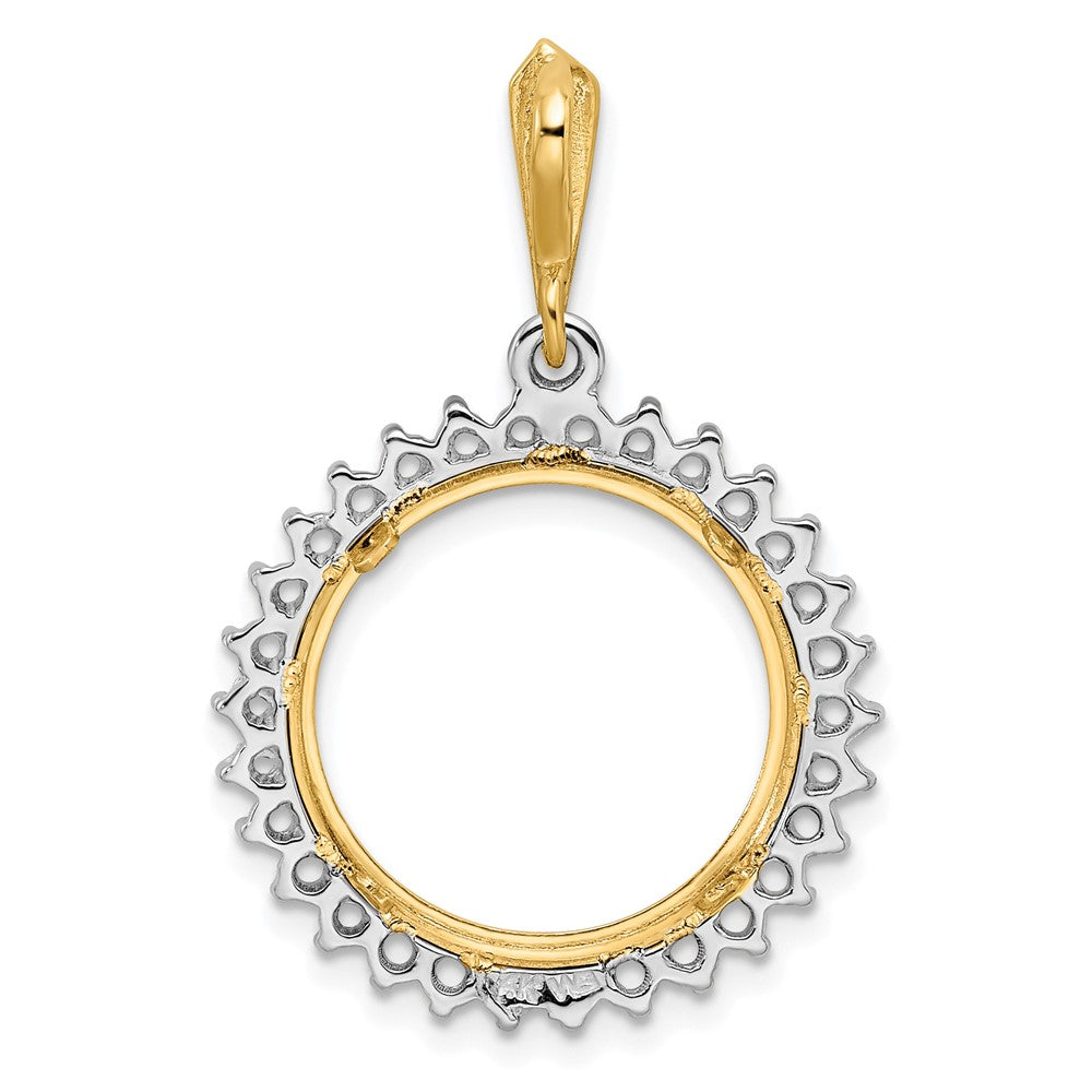 Wideband Distinguished Coin Jewelry 14k Two-tone Polished Diamond Circle 16.5mm Prong Coin Bezel Pendant Mounting