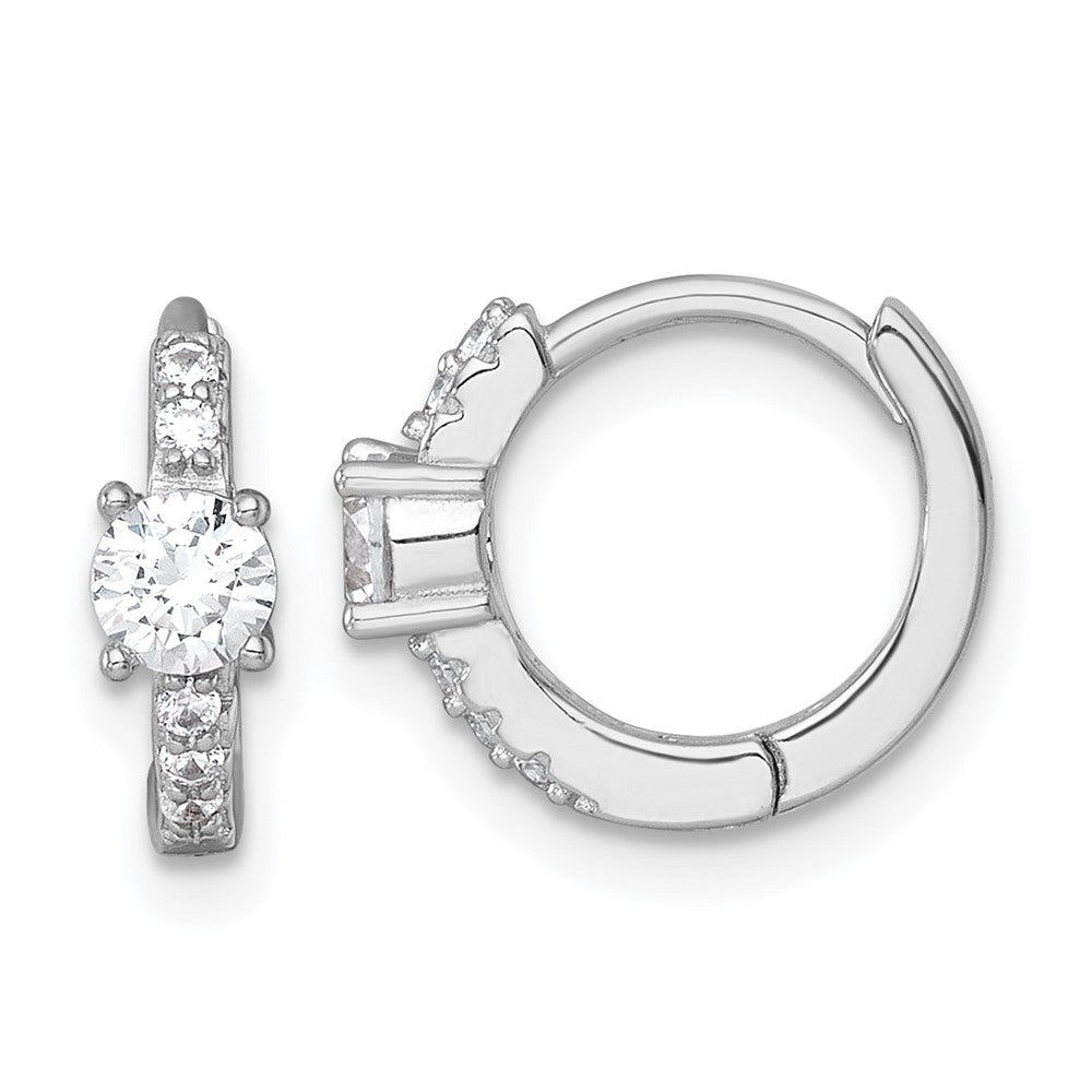 Sterling Silver Rhodium-plated Polished CZ Round Hinged Hoop Earrings