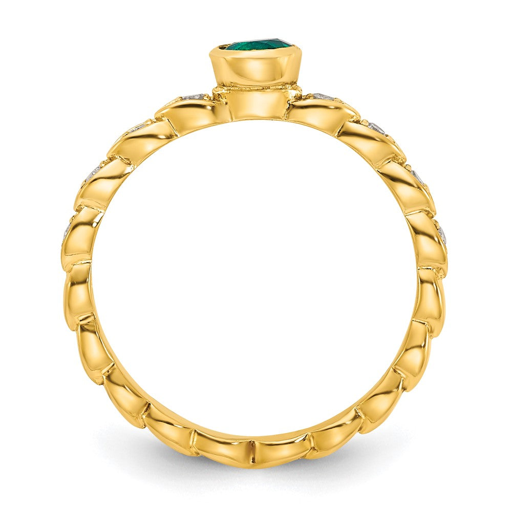 Sterling Silver Gold Tone Created Emerald and Diamond Ring