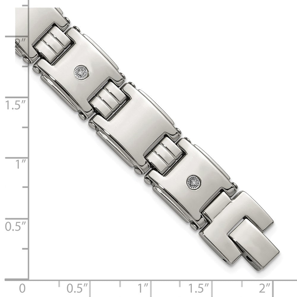 Chisel Stainless Steel Polished with 14K White Accent and .03ct Diamond 8 inch Link Bracelet 8 inches