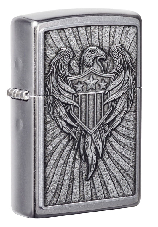 Zippo Eagle Shield Emblem Design Street Chrome Pocket Lighter