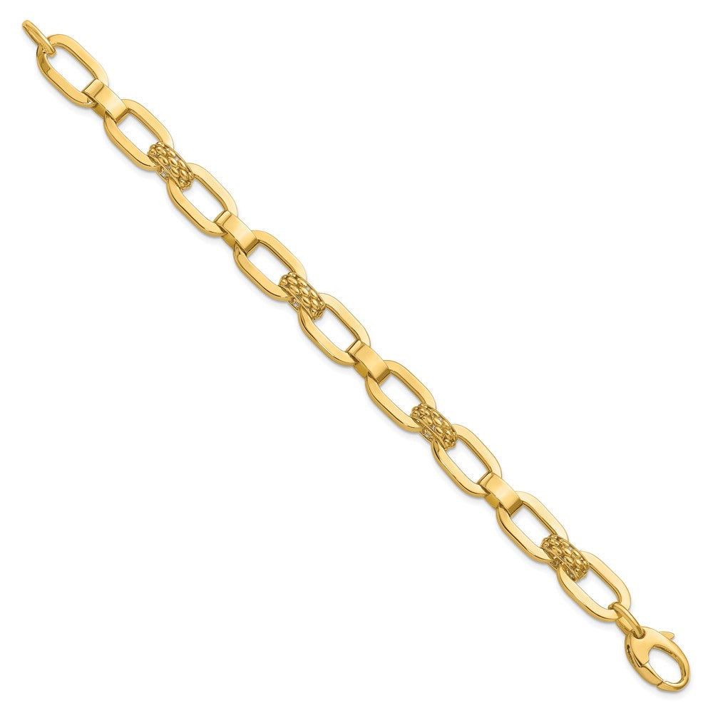 14K Polished and Textured Fancy Link Bracelet 7.5  inches