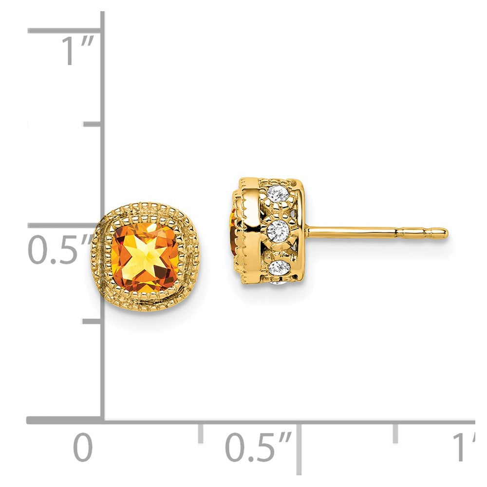 14k Cushion Citrine and Diamond Earrings