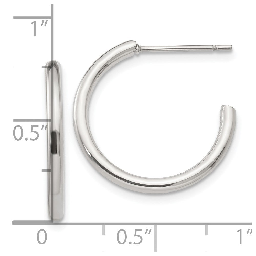 Stainless Steel Polished 19mm Diameter J Hoop Post Earrings