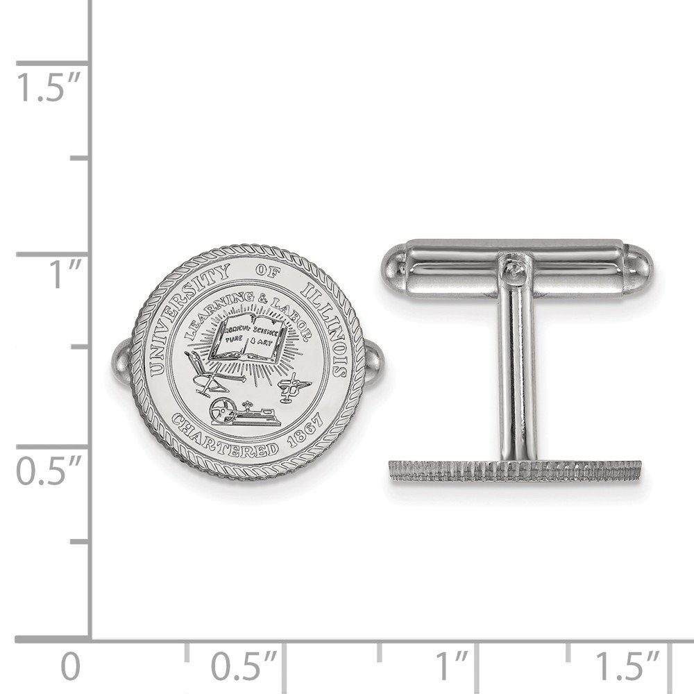 Sterling Silver LogoArt Official Licensed Collegiate University of Illinois (UI) Crest Cuff Link