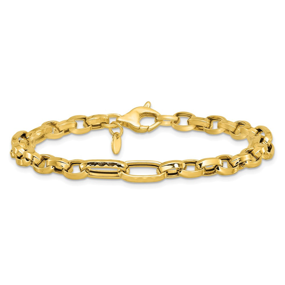14K Polished and Hammered Fancy Link Bracelet 7.5  inches