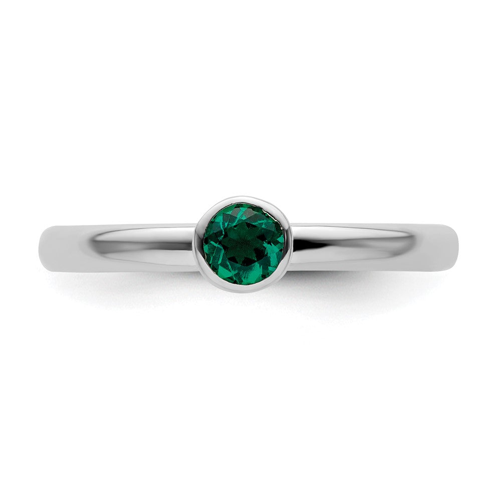Sterling Silver Stackable Expressions High 4mm Round Cr. Emerald Ring Size -5