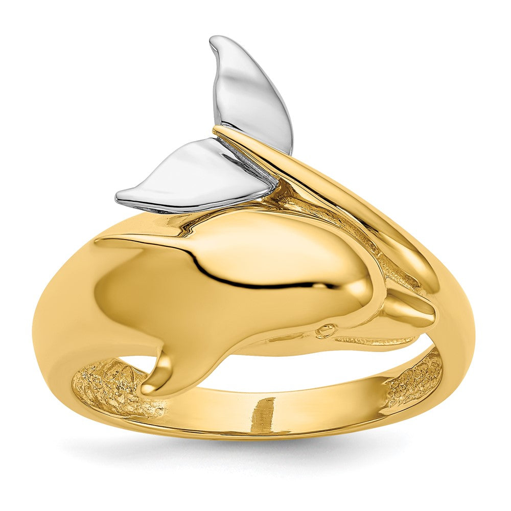 14k Two-tone Polished Dolphin Ring Size 7.5
