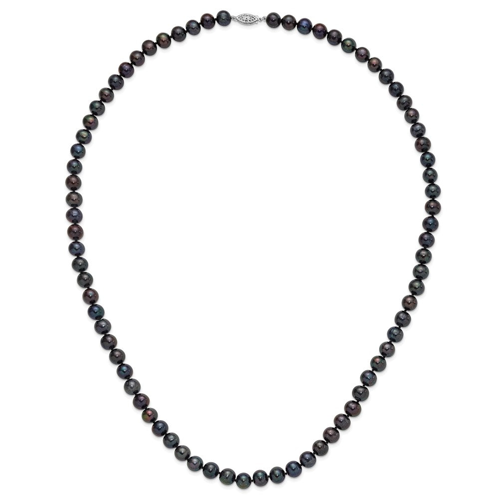Sterling Silver Rhodium-plated 8-9mm Black Near-Round Freshwater Cultured Pearl 28 inch Necklace 28 Inches