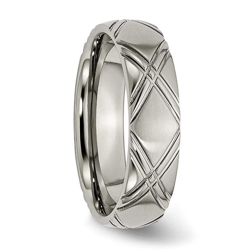 Titanium Brushed and Polished 6mm Criss-cross Design Band Size - 13