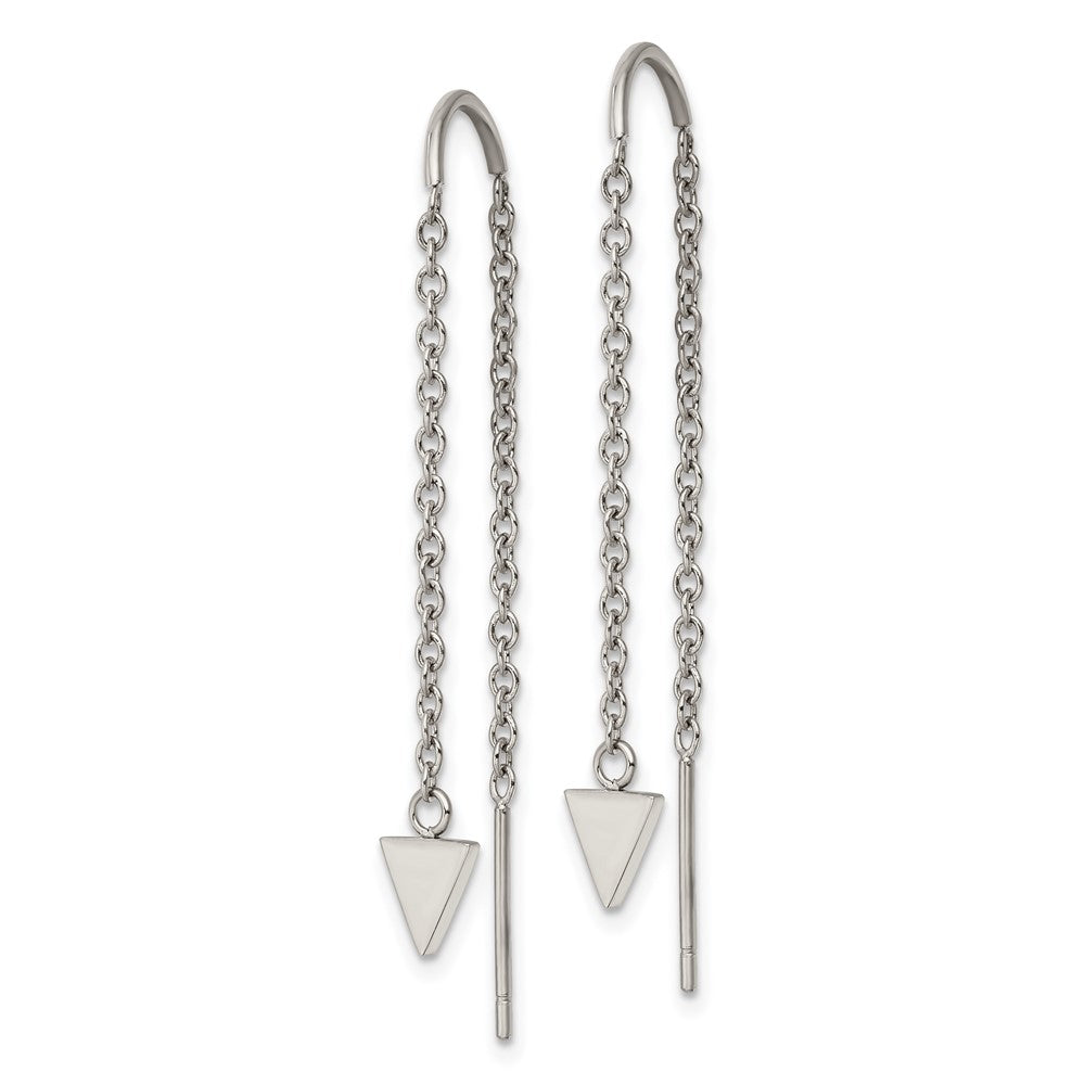 Stainless Steel Polished Triangle Dangle Threader Earrings