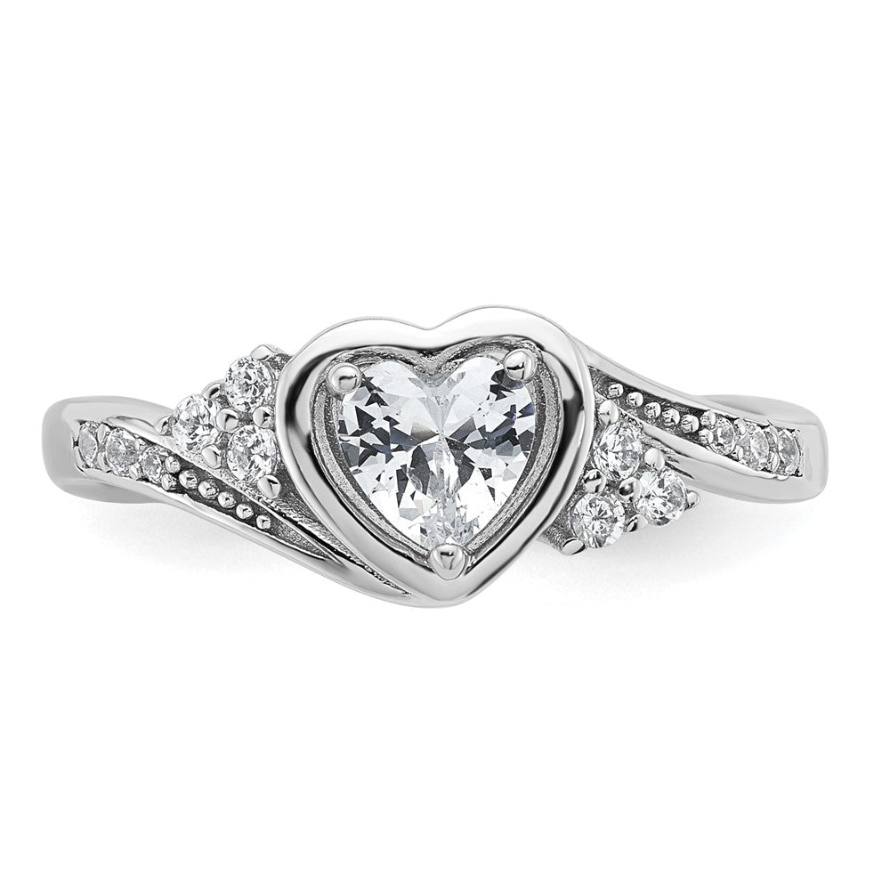 Sterling Silver Rhodium-plated Polished Fancy CZ Center Heart Size 6 Ring