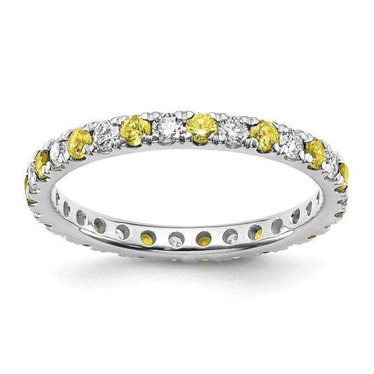 14k White Gold 3/8 carat Lab Grown Diamond VS/SI+ G+ and Lab Created Yellow Sapphire Size 4 Eternity Band
