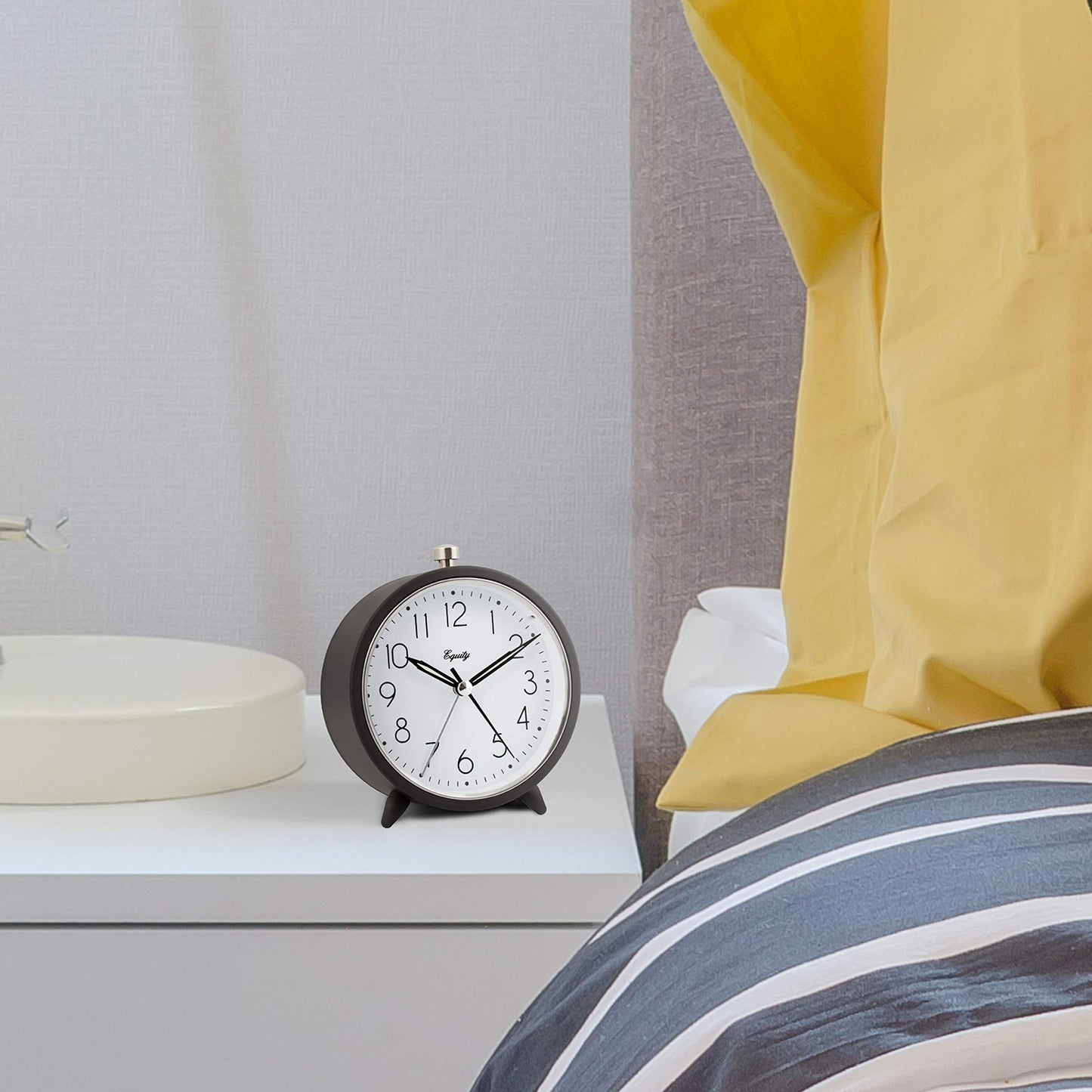 Equity 20091 5-Inch Silent Sweeping Quartz Metal Alarm Clock, Dark Gray