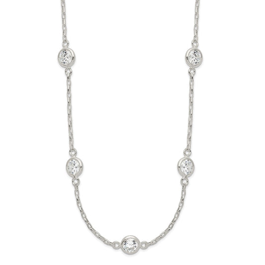 Sterling Silver Polished 5-Station CZ Necklace 18 Inches