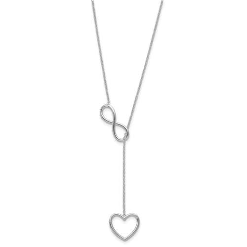 Infinity Sterling Silver Rhodium-plated Polished Open  Symbol 16 inch Y Drop Open Heart Necklace with 2 inch extension