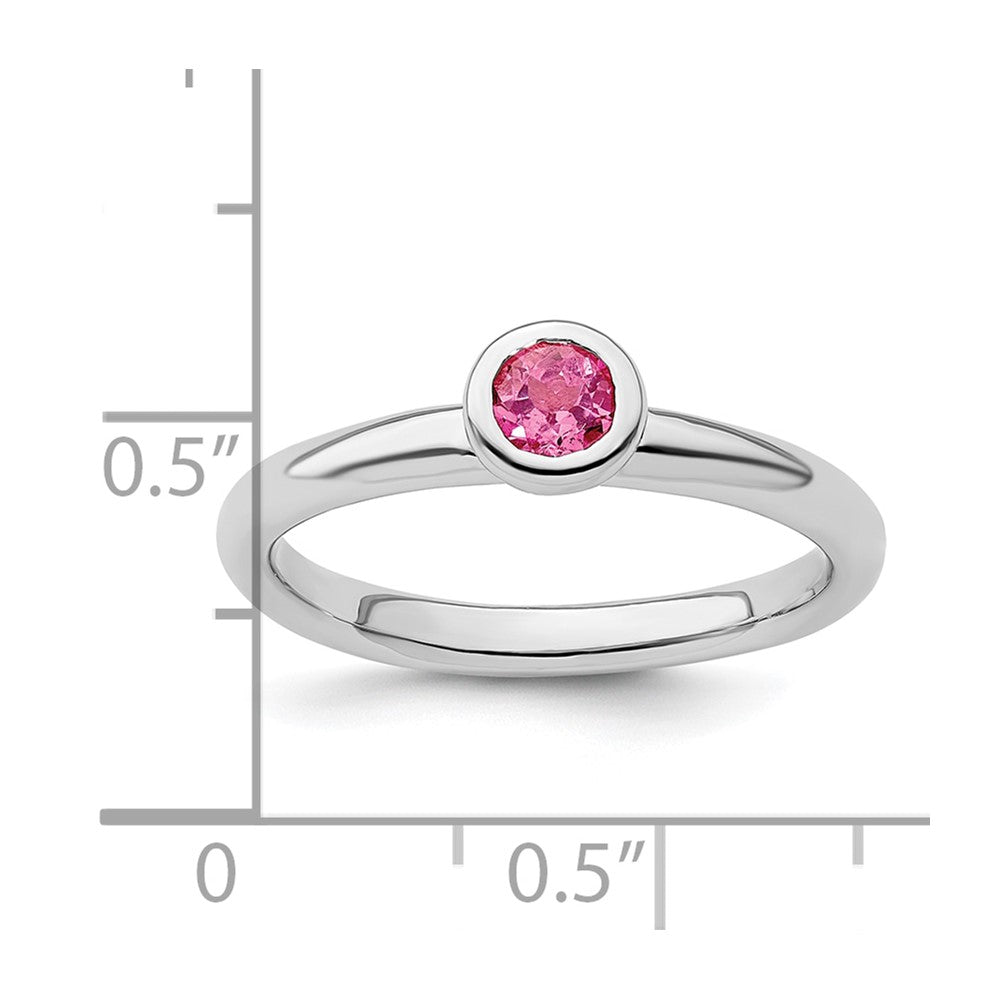 SS Stackable Expressions Low 4mm Round Pink Tourmaline Ring Size -8