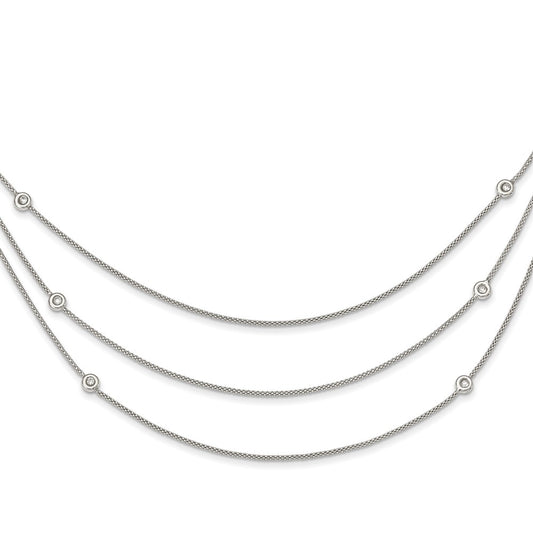 Sterling Silver Polished Multi Strand CZ w/2 in ext Necklace