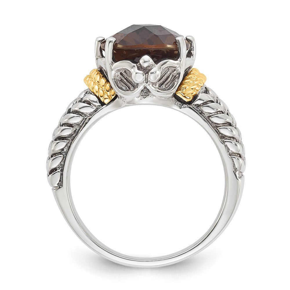 Sterling Silver w/14k Accent Antiqued Oval Smoky Quartz Ring