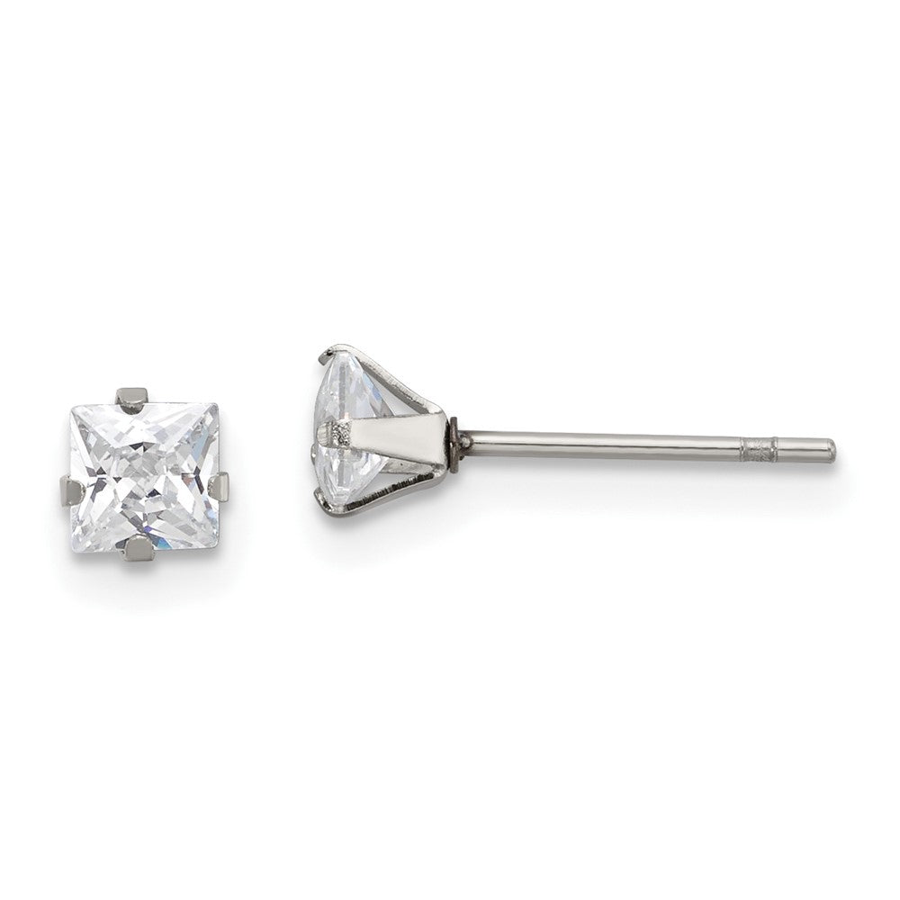 Stainless Steel Polished 4mm Square CZ Stud Post Earrings