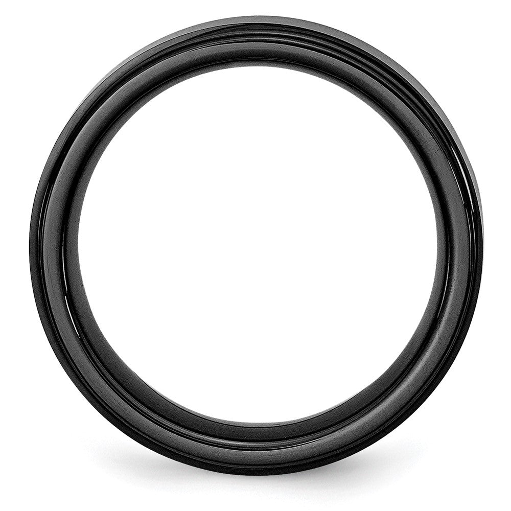 Black Ceramic Ridged Edge 8mm Brushed and Polished Band Size - 12