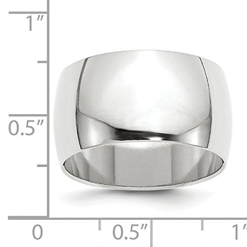 10k White Gold 12mm Half Round Wedding Band Size 6