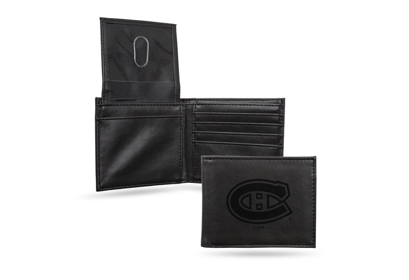 NHL Montreal Canadiens Black Faux Leather Bi-fold Wallet with 4 Card Slots and Flip-up ID Window QGC7346