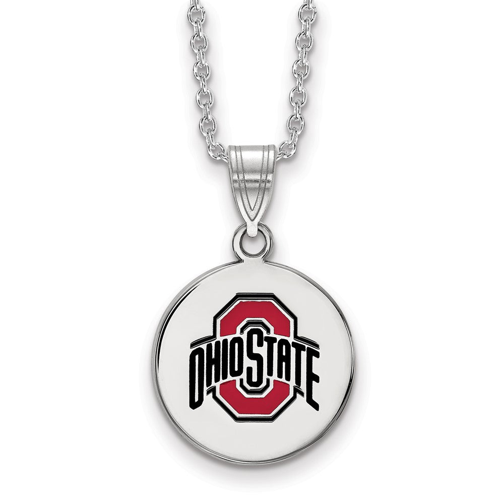 Sterling S. Rh-p LogoArt Ohio State University Medium Enamel Necklace
