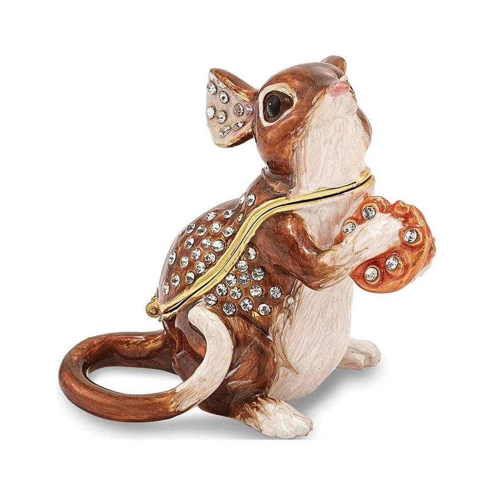 Jere Luxury Giftware Bejeweled SWEET WILLIAM Mouse & Cookie Pewter and Enamel Trinket Box and Matching Pendant Charm