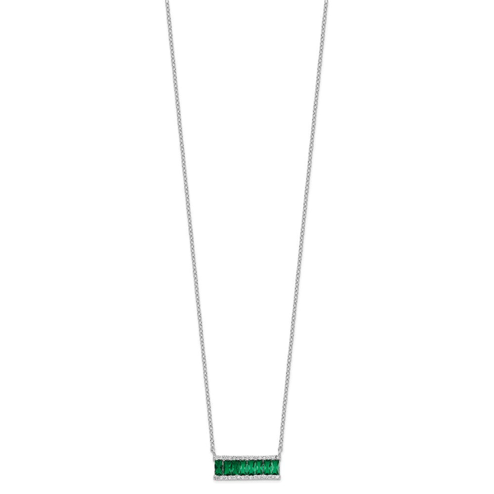 Cheryl M Sterling Silver Rhodium-plated Emerald-cut Green Nano Crystal and Brilliant-cut White CZ Bar 18 Inch Necklace 18 Inches
