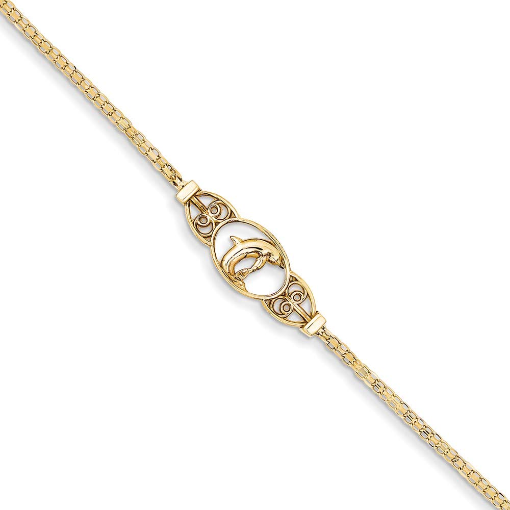 14k Polished Dolphin 9in Anklet