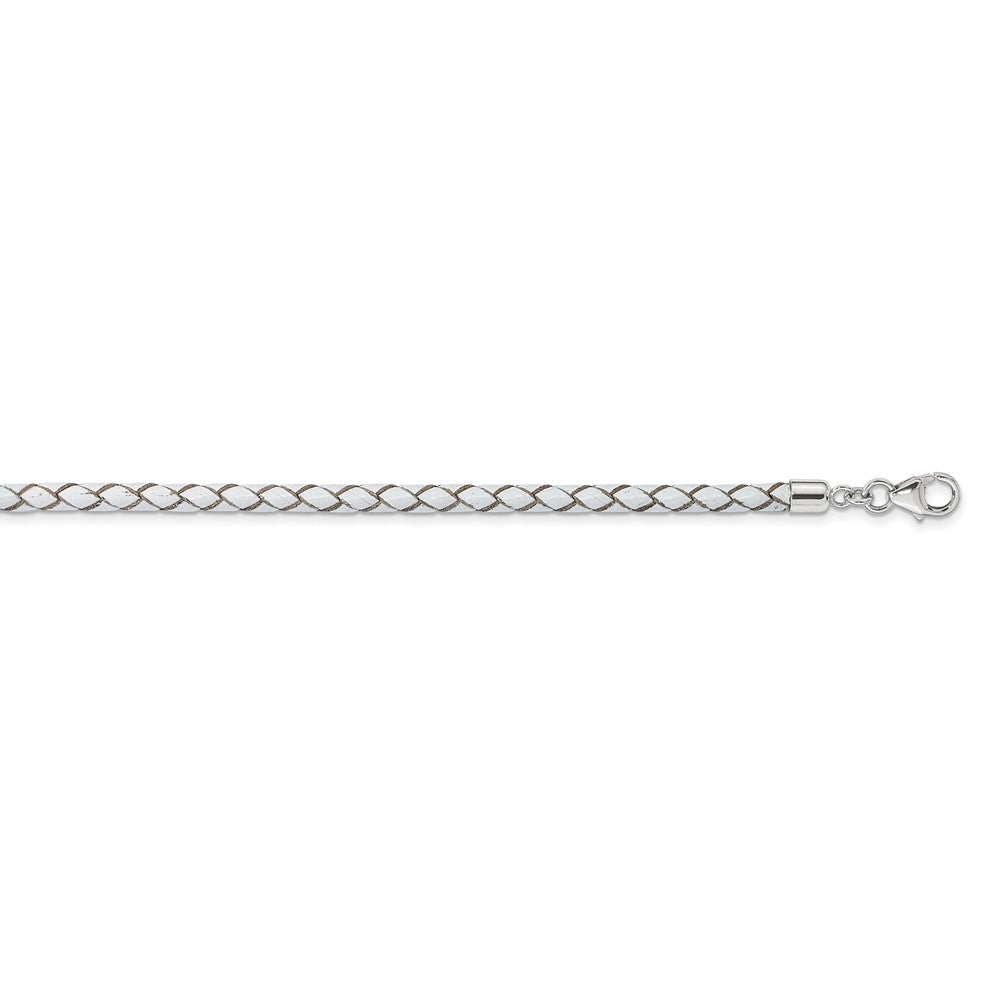 Sterling Silver Reflections White Leather Rhodium-plated 14 inch with a 2 inch extention Choker/Wrap Bracelet 14 inches