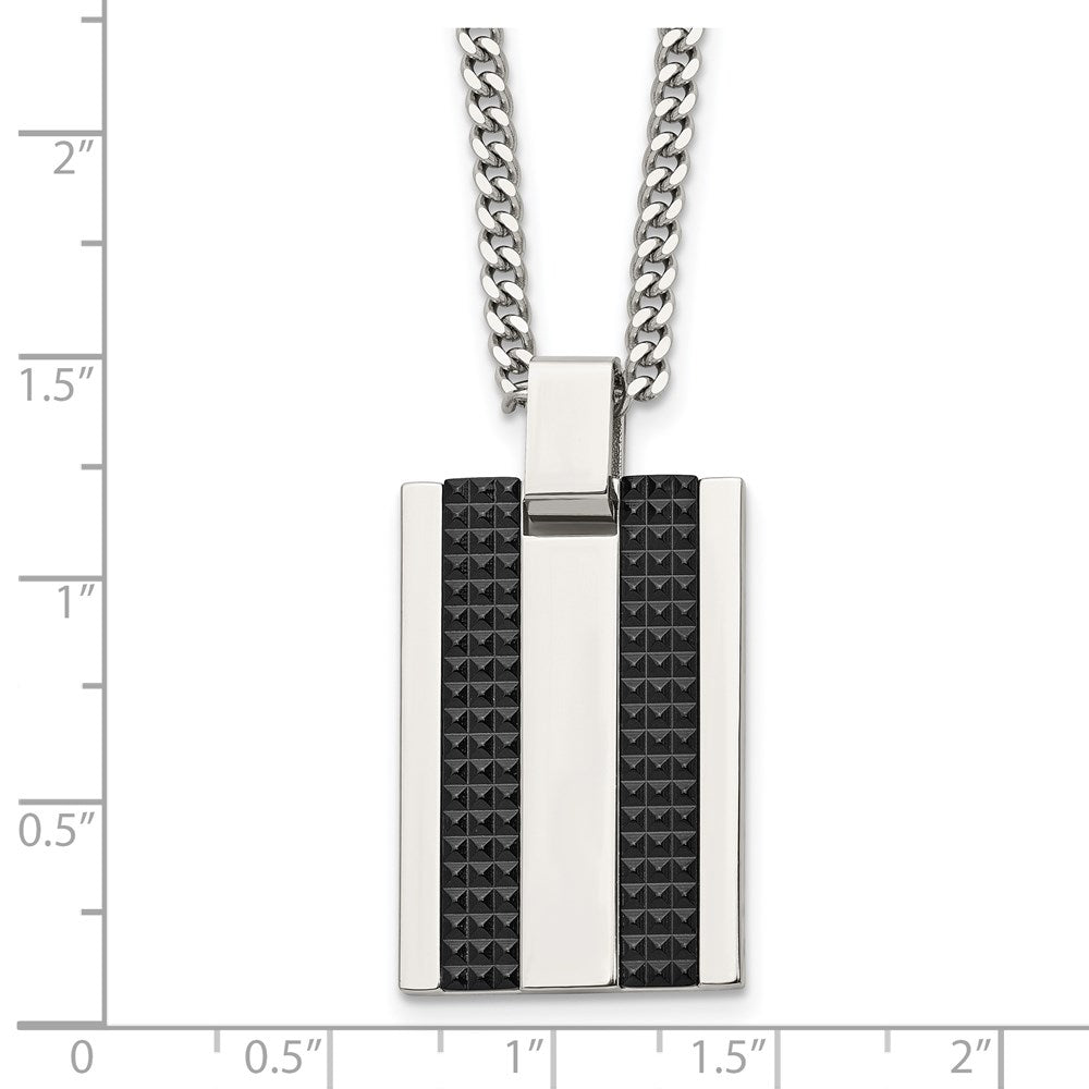 Stainless Polished & Textured Black IP-plated Dog Tag 22in Necklace