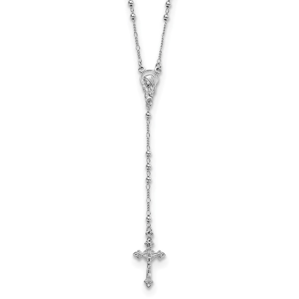 Sterling Silver Rhodium Plated Polished Beaded Rosary 24 Inches